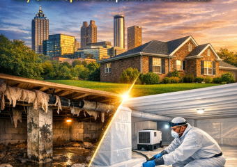 Illustration of a cross-section of a home in Atlanta showing crawl space encapsulation.