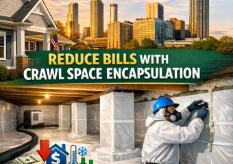 Diagram showing crawl space encapsulation process in an Atlanta home to reduce energy bills.